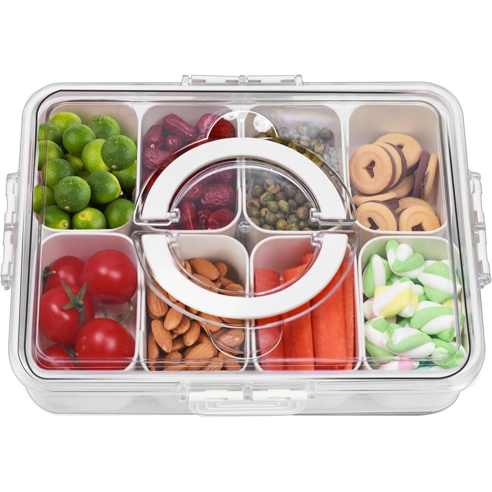 Divided Serving Tray With Lid Handle Snackle Box Charcuterie Platter Portable